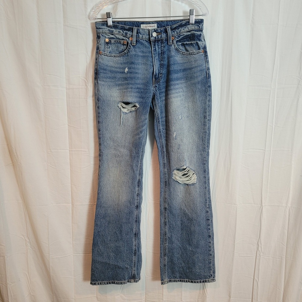 Lucky Brand Womens Boyfriend Mid Rise Flare Distressed Jeans 2/26 Medium Wash